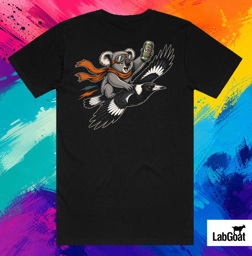 Koala with VB Flying a Magpie