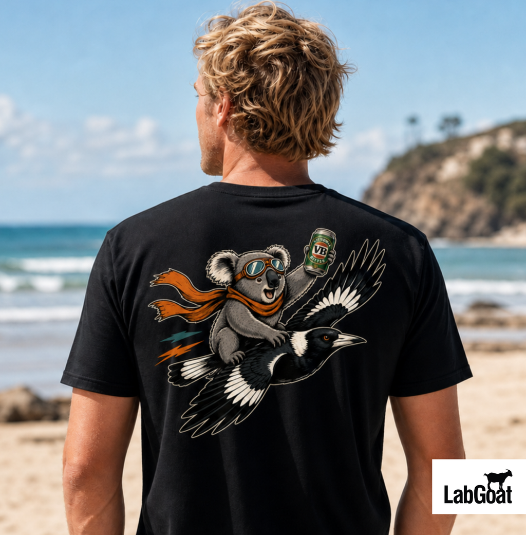 Koala with VB Flying a Magpie