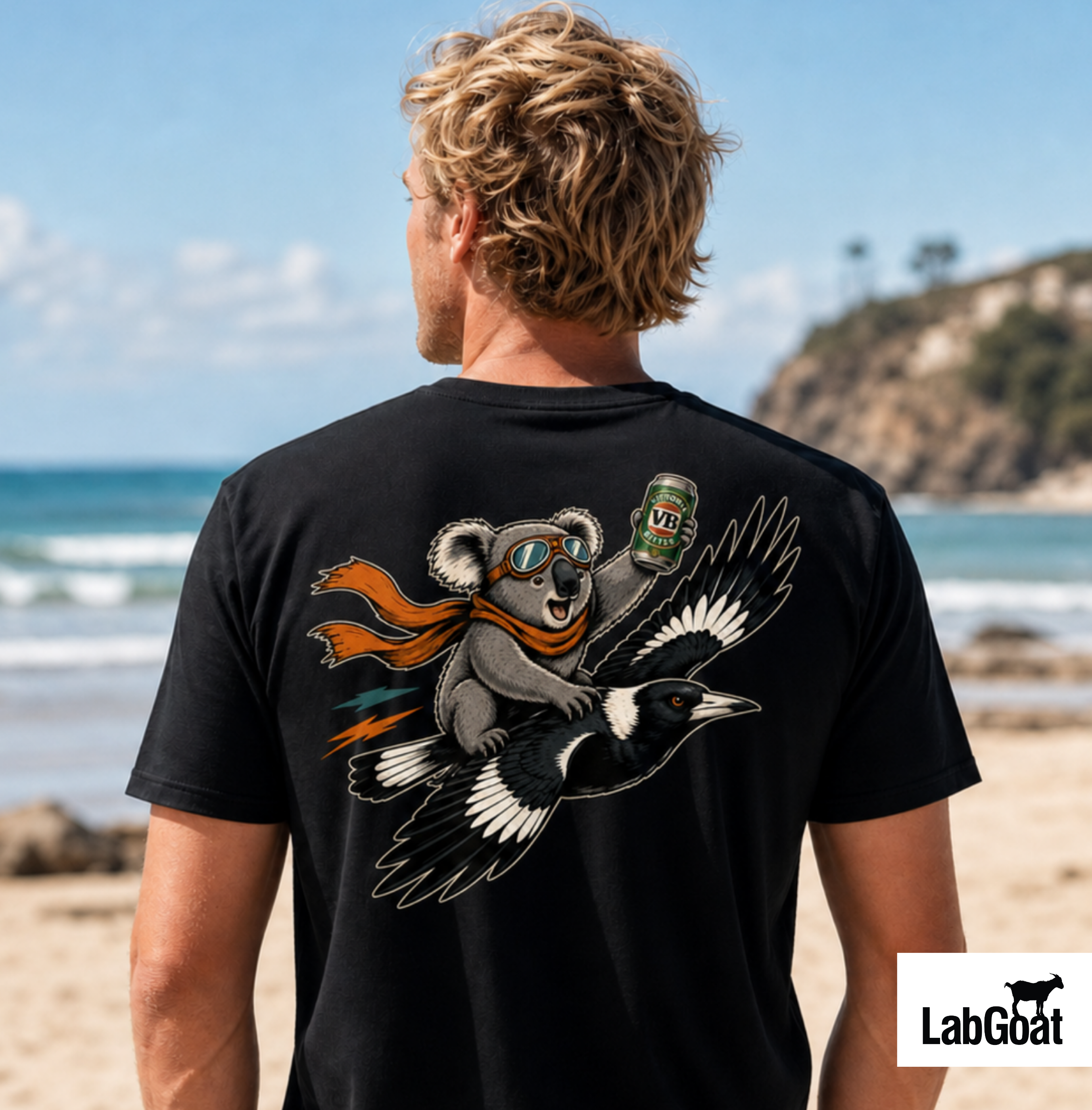 Koala with VB Flying a Magpie
